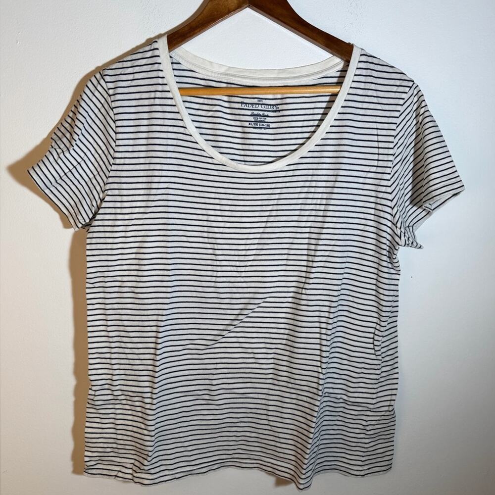 Faded Glory Women's Black and White Striped Short Sleeve Tee
